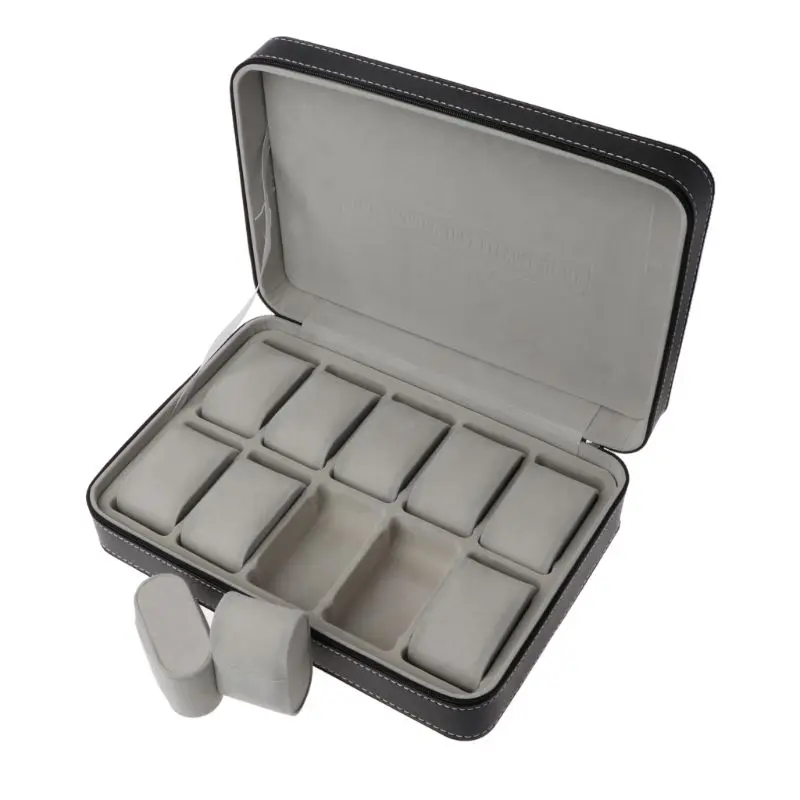Watch Zipper Travel Gift Box Leather Display Case Jewelry Cushion Storage Set 10 Slots watch storage box