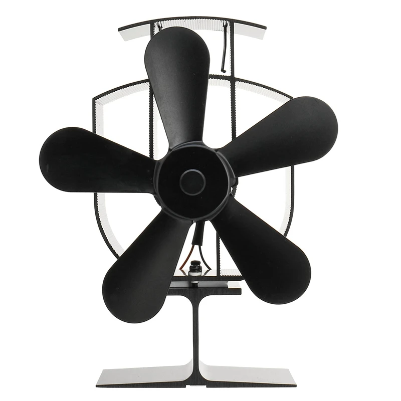 Черный 5 лопастей Тепловая плита вентилятор кастаньеты горелки экологический вентилятор черный камин Тихий Домашний Вентилятор Тепловая эко эффективная плита надкаминный вентилятор