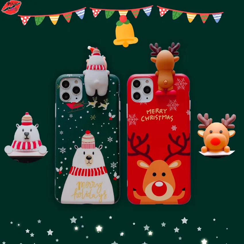 Glitter Christmas Deer Bear Phone Case For iPhone XR 11 Pro XS Max X 8 7 6 6s Plus Dynamic Liquid Quicksand Bling Sequins Cover (10)