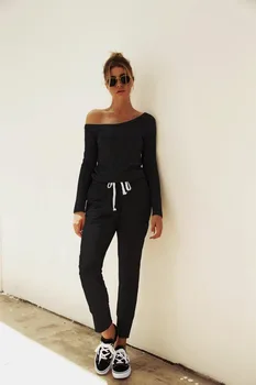 

Women Fashion Ladies Stylish Solid Color Sexy One Shlouder Long-Sleeved Strapless Casual Jumpsuits Rompers Tracksuits