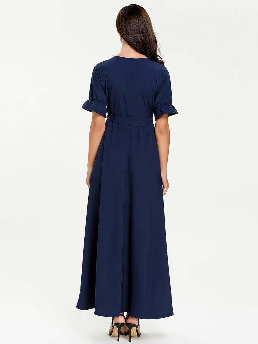 Kaftan abaya женское длинное платье с коротким рукавом мусульманское Макси Вечерние платья арабское jilbaw летнее платье мусульманская одежда вышивка мода