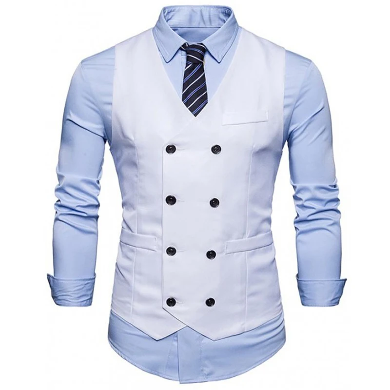 

White Double Breasted Men Vest for Wedding Prom V Neck Slim fit One Piece Man Suit Waistcoat Custom Male Fashion Coat Eur Size