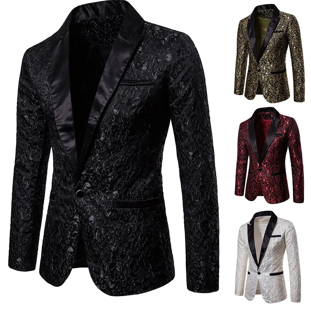 Men's Floral Party Dress Suit Stylish Dinner Jacket Wedding Blazer Prom Tuxedo