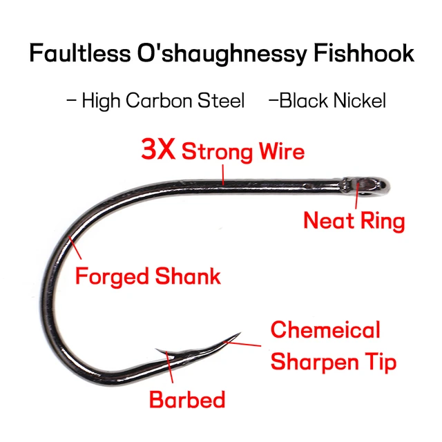 200PCS Fishing Hooks Saltwater O'Shaughnessy Forged Fish Hooks Stainless  Steel Long Straight Shank J Hooks