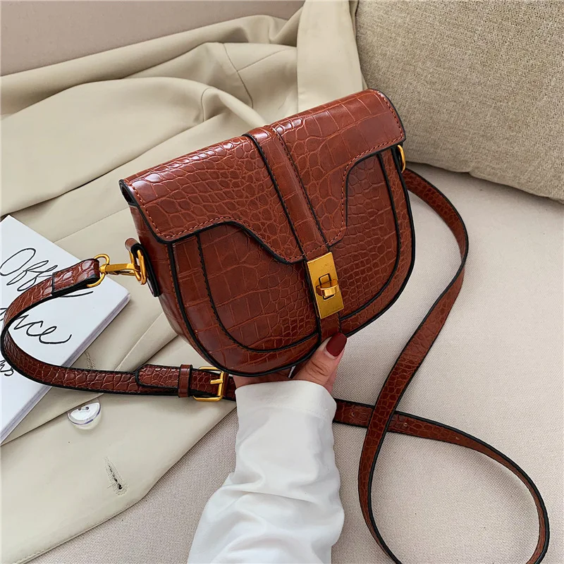 

Textured Crocodile Pattern Retro Saddle Bag Women's 2019 New Style Fashion Korean-style Versatile INS Online Celebrity Crossbody
