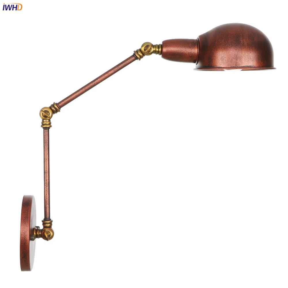 IWHD Antique Rustic Vintage Wall Lamp Bedroom Stair Loft Industrial Decor Swing Long Arm Retro Wall Lights For Home Lighting