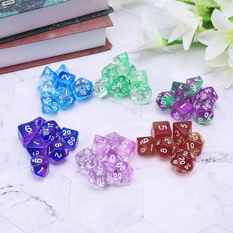 7pcs Transparent Sided Dice D4 D6 D8 D10 D12 D20 Dungeons & Dragon D&ampD RPG Poly Table Board Game Set | Спорт и развлечения