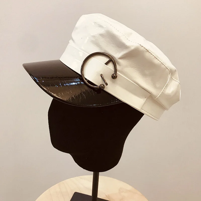 Новая модная шапка из искусственной кожи женские белые черные шапки осень/зима кепка газетчика плоская шляпа берет таксиста атласная подкладка восьмиугольная кепка