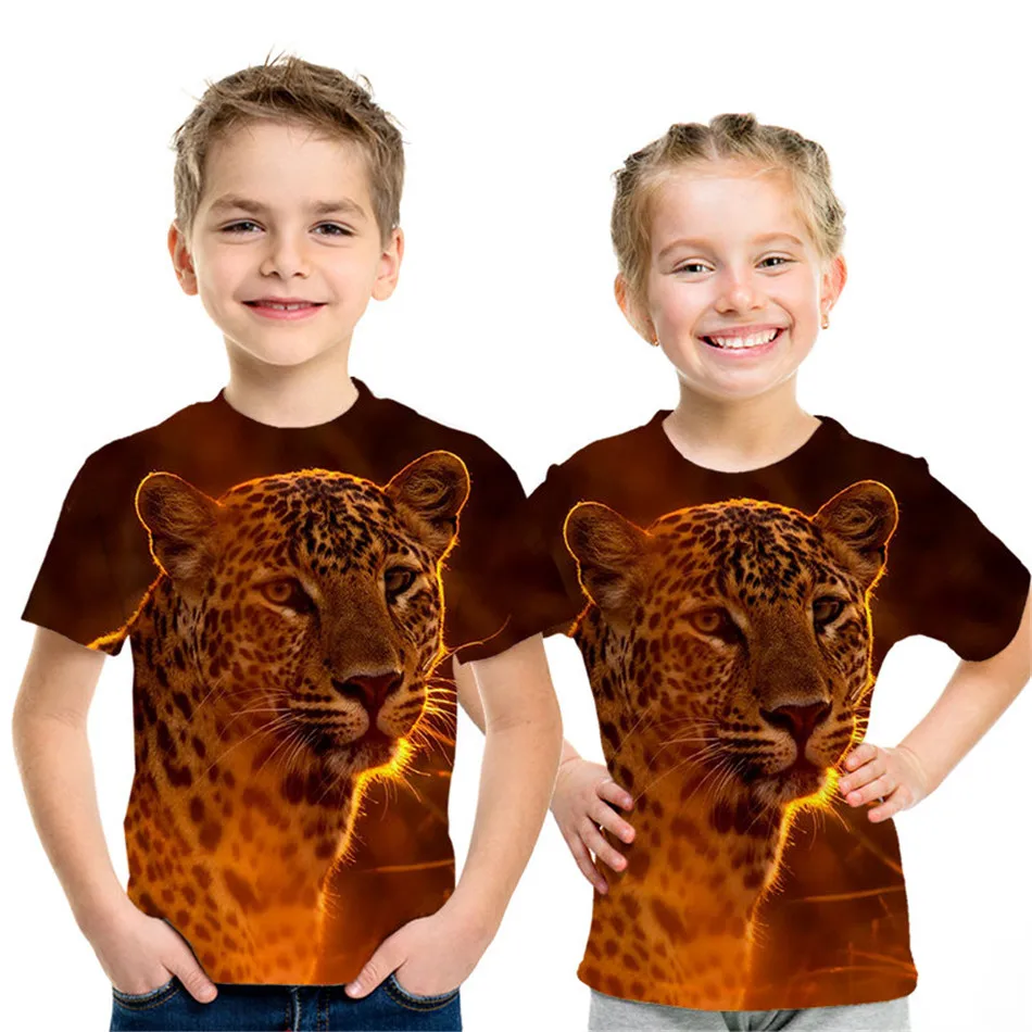 Летняя детская космической галактики 3D футболка Ангел животное, Лев, тигр Волк с леопардовым принтом для маленьких мальчиков и девочек, футболка для детей модная футболка
