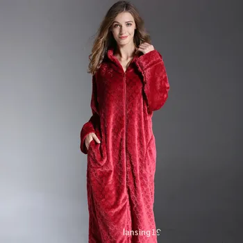 

Woman's nightgown Long zip robe Winter warm