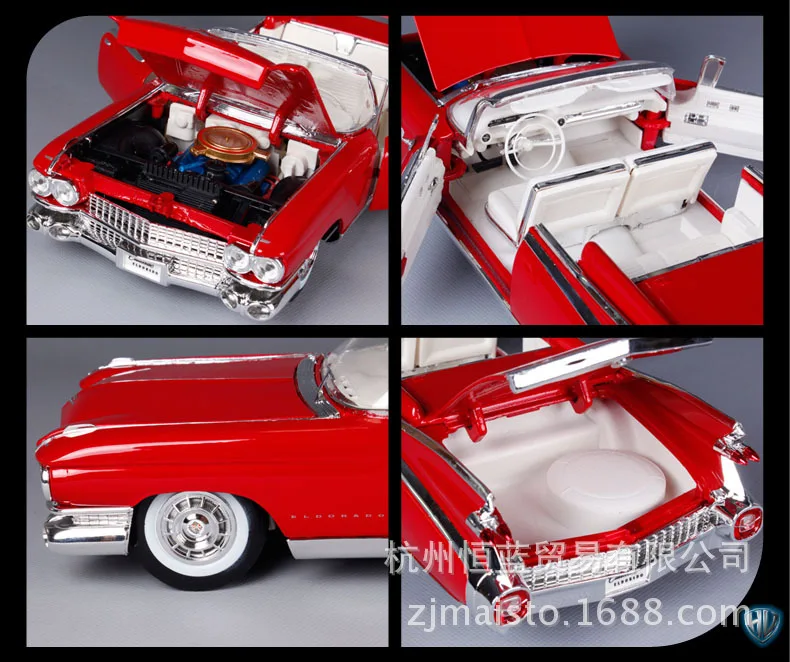 Модель автомобиля из 1:18 сплава, модель 1959 года, классический автомобиль Cadillac, можно открыть две двери, можно открыть переднюю крышку двигателя