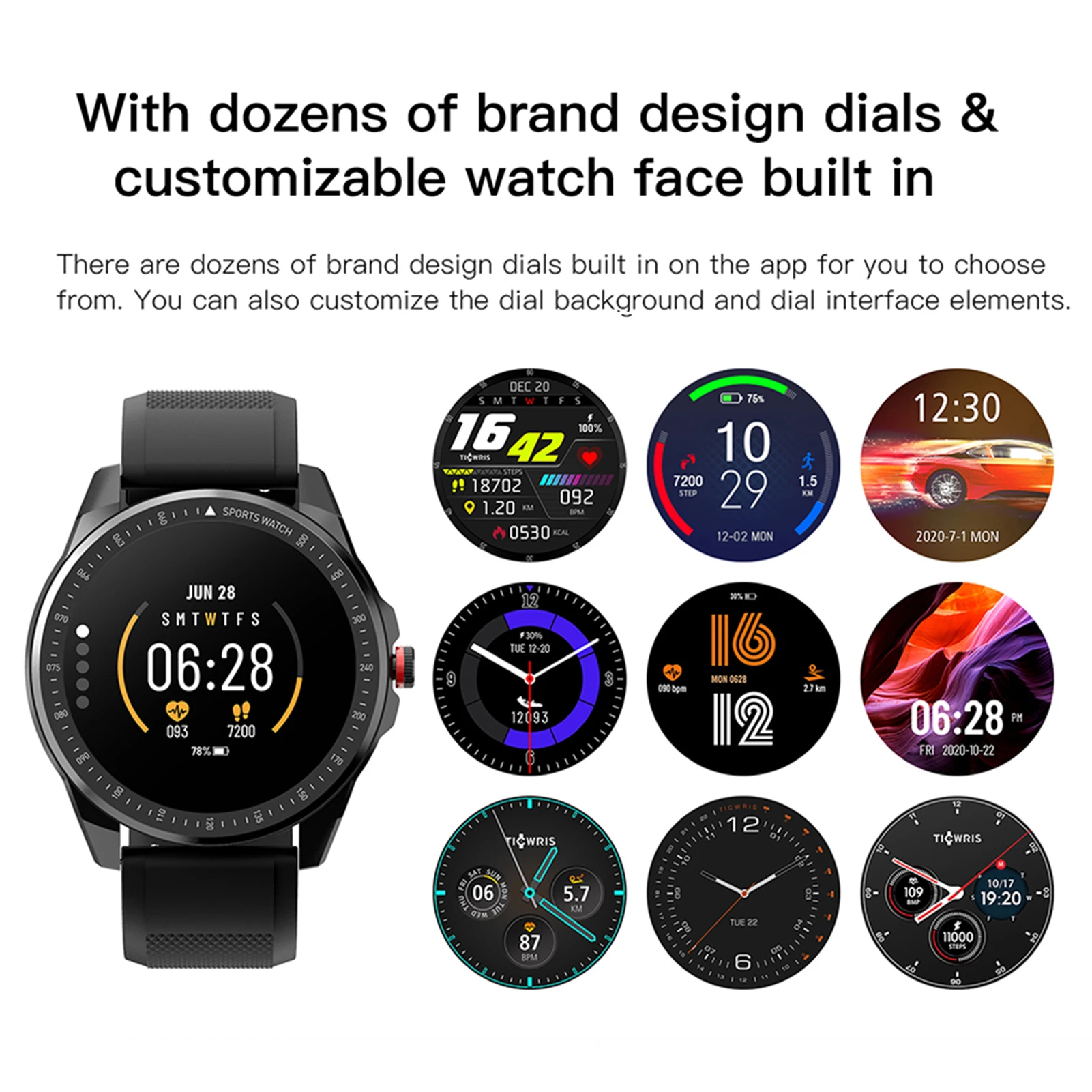 US $33.26 TICWRIS RS Smart Watch Men 13 inch TFT Touch Screen IP68 Waterproof Bluetooth 50 Heart Rate Monitor Fitness Tracker Smartwatch