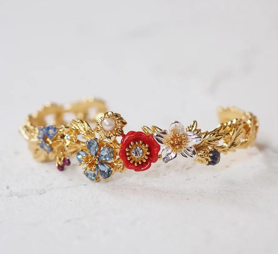 

2019 New Luxury Glossy Spring Summer Golden field series Blue crystal Wheat bracelet