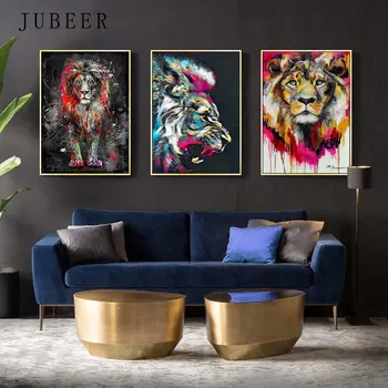 

Modern Abstract Animal Canvas Paintings Color Animal Wall Art Poster on The Wall Lion Monkey Painting Pictures Home Decor Art