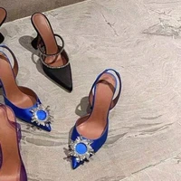 Demi-pantoufles à la mode pour femmes, sandales à la mode avec strass scintillants, chaussures à talons en verre de vin en Satin, pantoufles à bout fermé, nouvelle collection 3