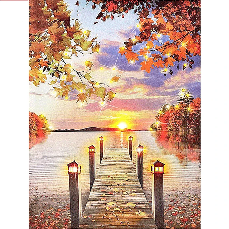 Pictures By Colors Bridge Landscape Art DIY Diamond Painting Numbers Sunset Scenery Coloring Canvas | Дом и сад