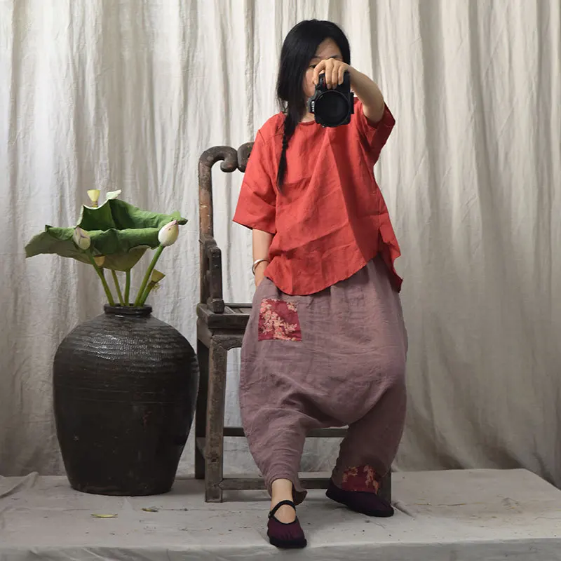 Осенние женские брюки одноцветное свободное платье Винтаж Национальный женский с эластичной талией брюки свободные повседневные женские брюки YoYiKamomo