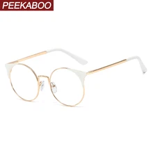 Peekaboo ретро круглые очки для женщин металлическая оправа Женские аксессуары золотой черный кошачий глаз очки по рецепту прозрачные линзы