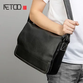 

AETOO Leather shoulder bag, men's slant bag, horizontal leather men's bag, business casual soft leather men's bag