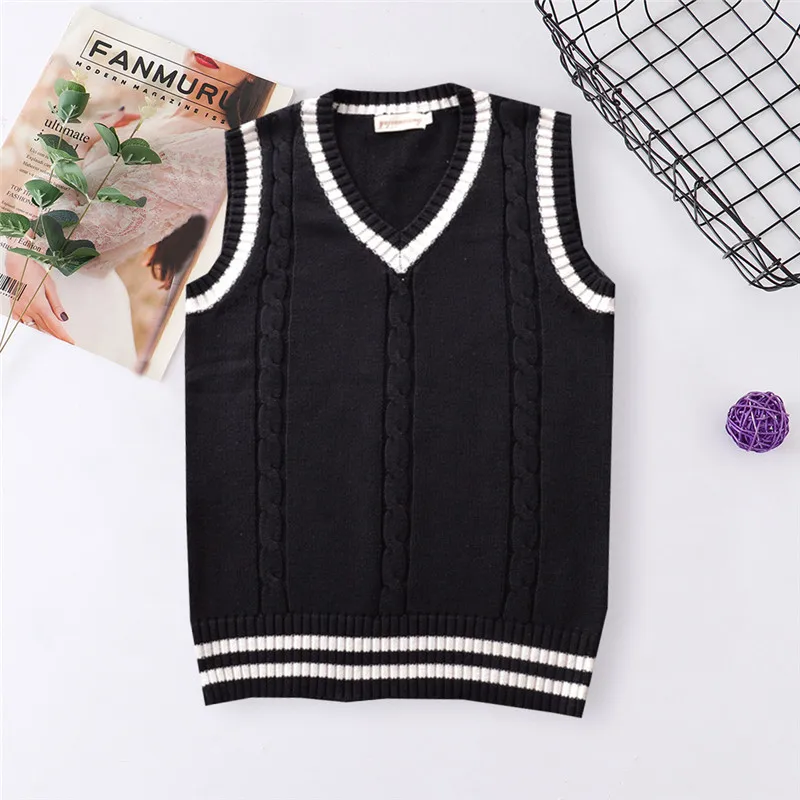 Men's Golf Vest V-Neck 100%cotton Striped Sleeveless Sweater Thick Clothes Autumn Preppy Style Vest Knitted Casual Male Sweaters