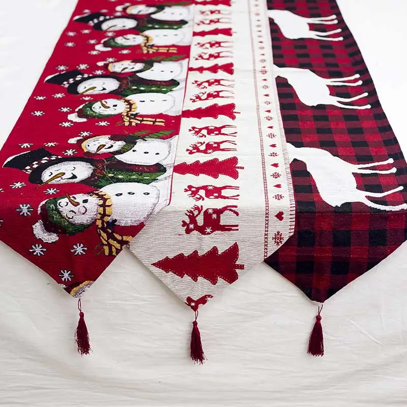 Christmas Table Runners Cotton Linen Table Cloth With Tassels Xmas New Year Table Decoration Dinner Party Supplies 180*35cm