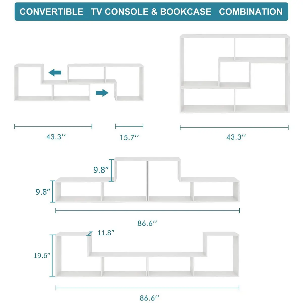 3 in 1 Multifunction Convertible TV Stand/Bookshelf Combination TV Table Home Furnishings TV Unit Cabinet Living Room Furniture