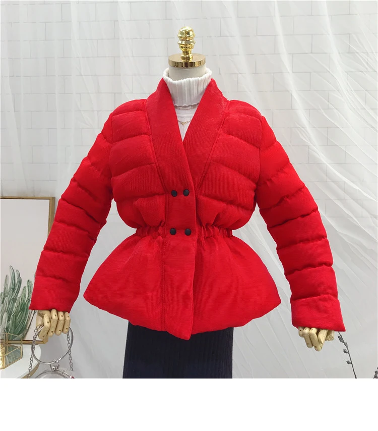 Cotton coat winter new V-neck waist slim cotton jacket