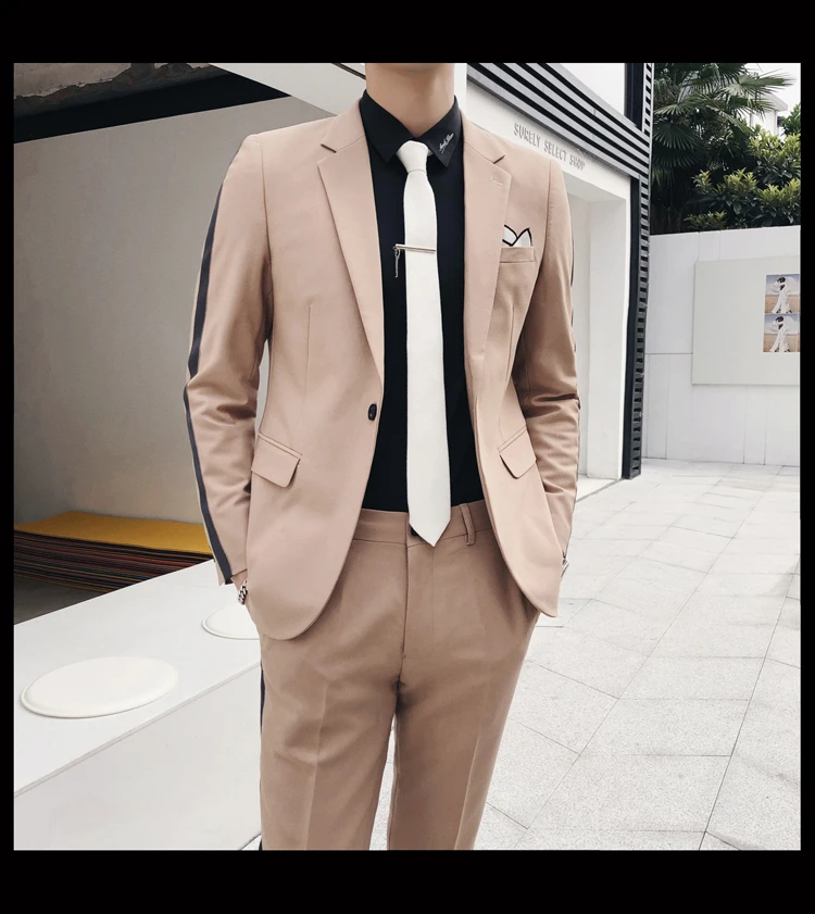 Пиджак и брюки) роскошный мужской классический костюм цвета хаки, комплект из 2 предметов, стильные костюмы для свадьбы, жениха, приталенный смокинг, выпускной костюм