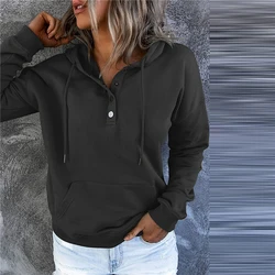 Hoodies femininos outono inverno cor sólida pullovers casual redução de idade moletom botão bolso plus size estilo britânico hoodie