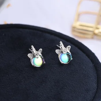 

925 Sterling Silver Unicorn Crystal Stud Earrings For Women Wedding Earrings Fashion Anniversary Jewelry pendientes eh473