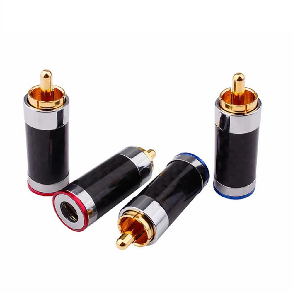 HiFi 4 шт. из углеродного волокна позолоченный RCA разъем Соединительный кабель RCA разъем