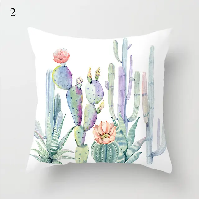 1PC Cactus Floral Print Cushion Cover Polyester Pillow Cases Throw Pillows Sofa Home Decor Pillowcase Decorative Pillow Covers 2