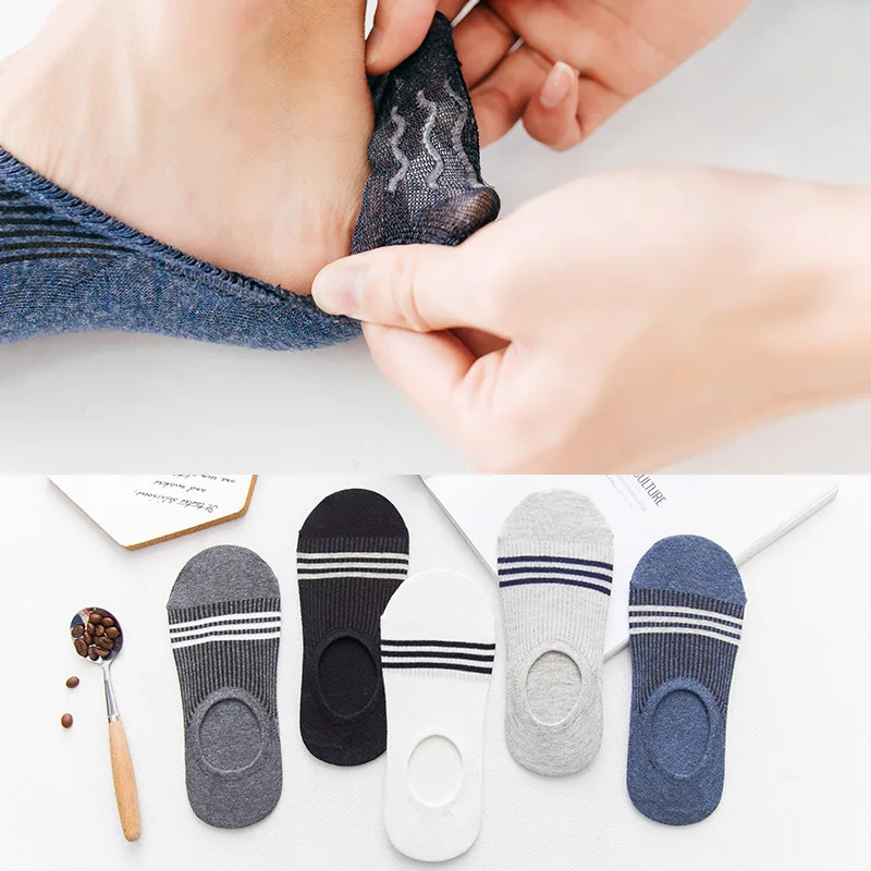 5 Pairs Spring Summer Boat Socks Men Fashion Casual Leakage Ankle Silicone Antiskid High Quality Cotton Wholesale