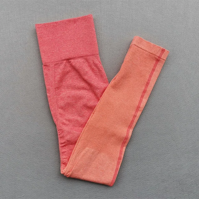 Orange pants Женский комплект для йоги, одежда для спортзала, Омбре, бесшовные градиентные леггинсы+ Топ с длинным рукавом, спортивный костюм для тренировок, Женский комплект для фитнеса, одежда для активного отдыха - Цвет: Orange pants
