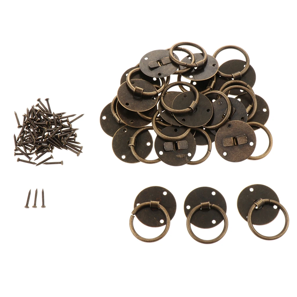 20pcs Kitchen Replacement Antique Brass Cabinet Cupboard Pulls Drawer Dresser Ring Handle Knob Metal Door Handles Pull 
