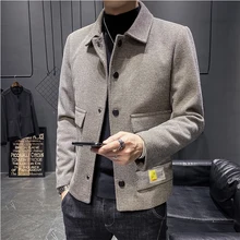 Осенне-зимние шерстяные пальто, однотонные короткие мужские повседневные куртки, Мужское пальто, Корейская шерстяная ветровка, брендовая одежда
