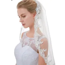 Однослойная короткая свадебная вуаль с кружевной кромкой и гребнем белого цвета и цвета слоновой кости, Свадебные вуали, свадебные аксессуары, Veus De Noivas