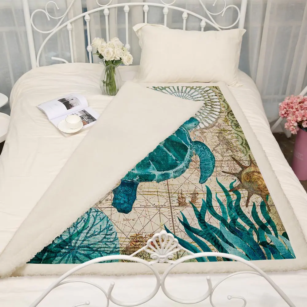 Miracille, мягкое плюшевое одеяло с рисунком черепахи, Двухслойное Флисовое одеяло с ворсом, зимнее теплое покрывало для гостиной