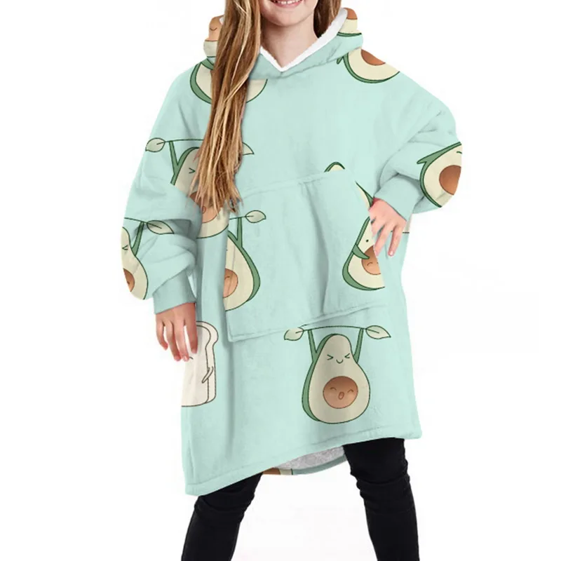 

Winter Children Plush Coral Fleece Sherpa Blanket With Sleeves Super Soft Warm Hoodie With Pocket Kids Winter Hooded TV Blankets