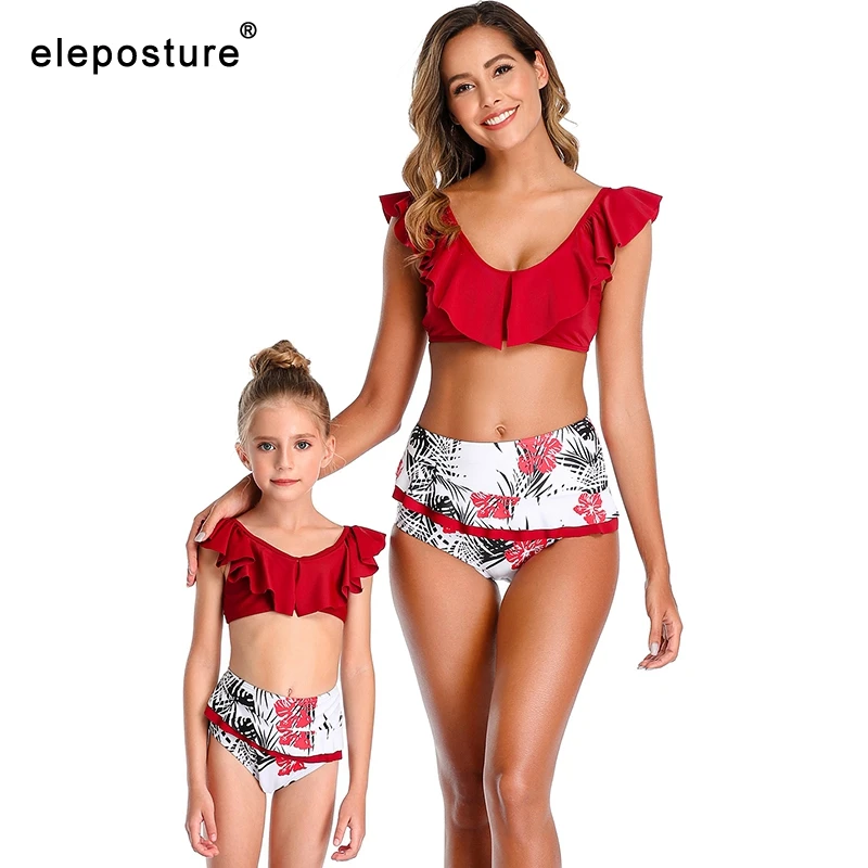 

Sexy Bikini Women Swimsuit 2020 Ruffle High Waist Swimwear Print Bikini Set Mother Daughter Swimsuits Mommy And Me Bathing Suits