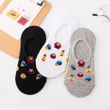 Женские носки с символикой аниме «Улица Сезам»; носки-башмачки с героями мультфильмов; милые хлопковые забавные Модные Повседневные Дышащие носки в Корейском стиле; Calcetines Happy