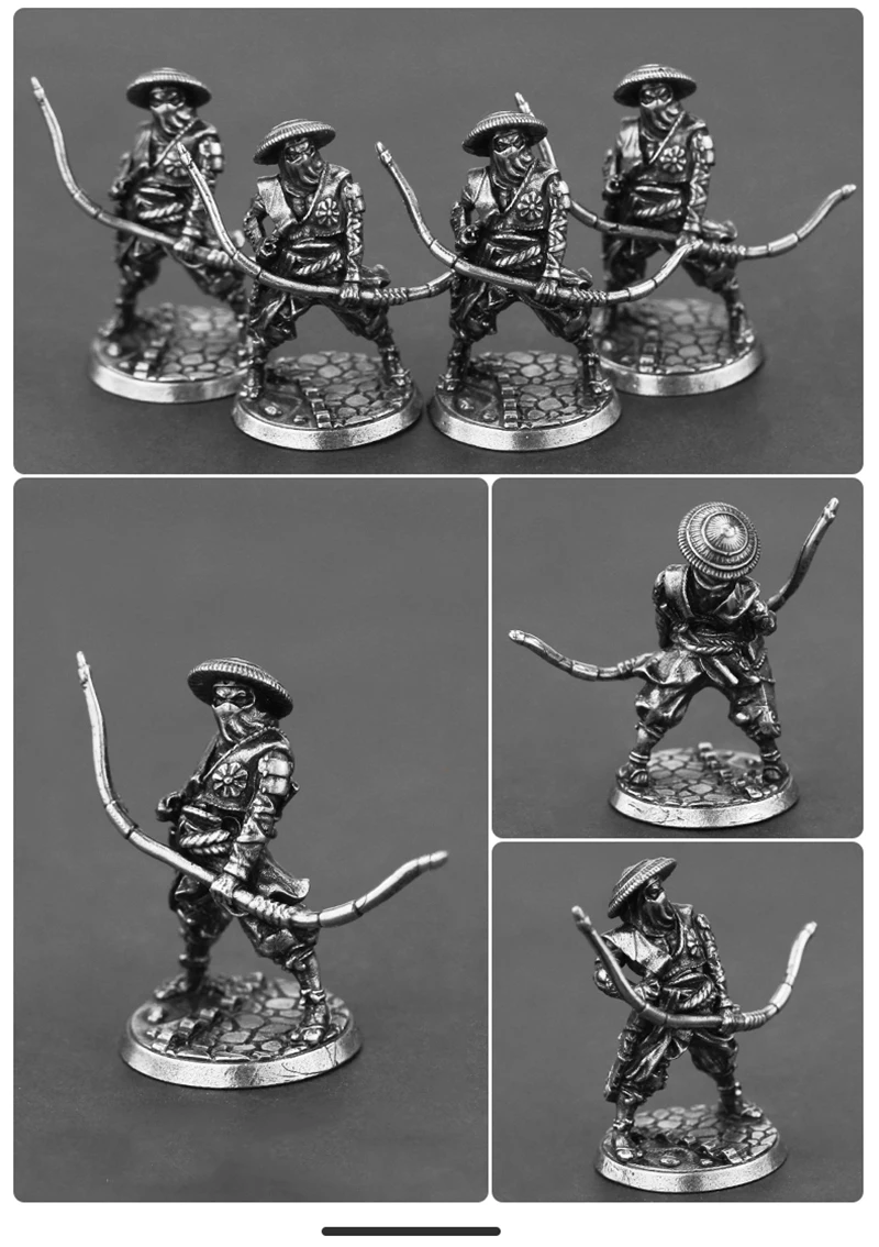 White Copper Japanese Shogunate Samurai Figurines Miniatures Vintage Metal Soldiers Model Statue Desktop Toy Ornament Decoration