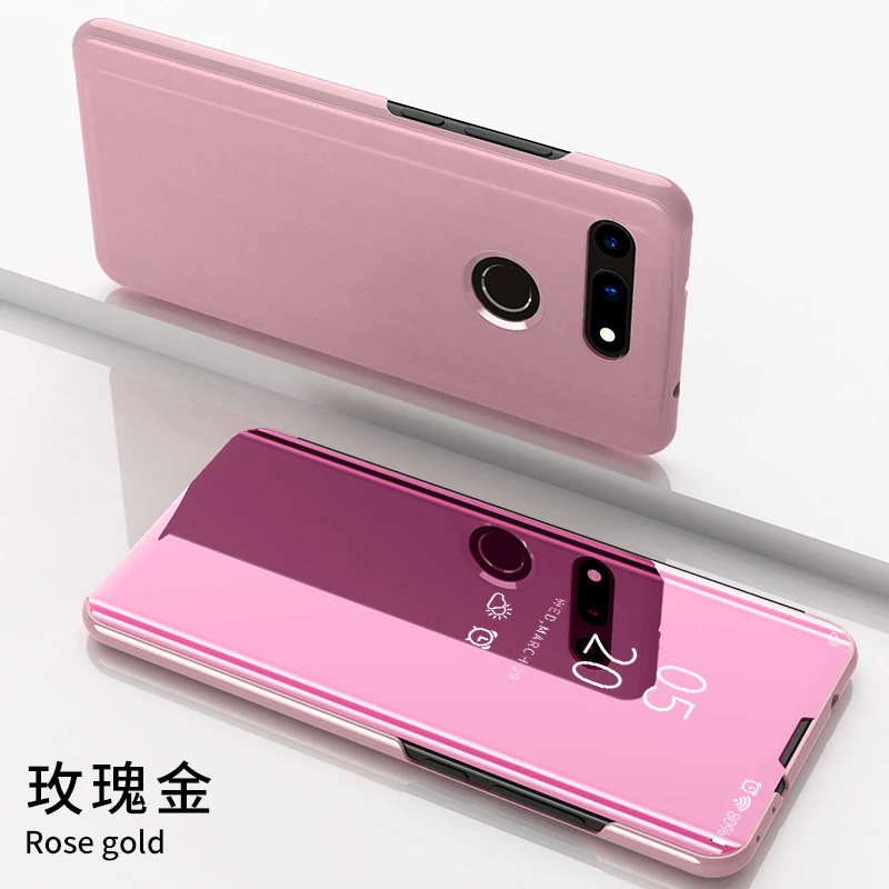 Чехол Роскошный умный зеркальный чехол-подставка с окошками флип для huawei Honor View 20 Honor V20 полное покрытие сумка для телефона 6,4 дюймов - Цвет: Rose gold
