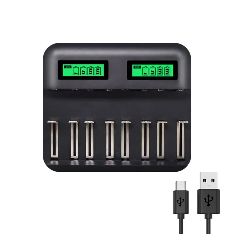 8 слотов Интеллектуальный ЖК-дисплей USB зарядное устройство для AA AAA C D Размер батареи