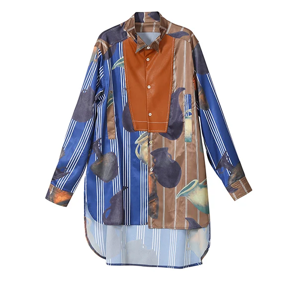 Новинка, женская блузка в Корейском стиле с длинными рукавами, яркая женская рубашка с разноцветным принтом, большие размеры, женская рубашка, сорочка, femme 5384 - Цвет: multicolor 5384