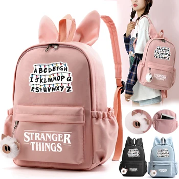 

New Stranger Things With Rabbit Ears Shoulder Bag Backpack Student Teenager Girls cute Backpack Letters Print School