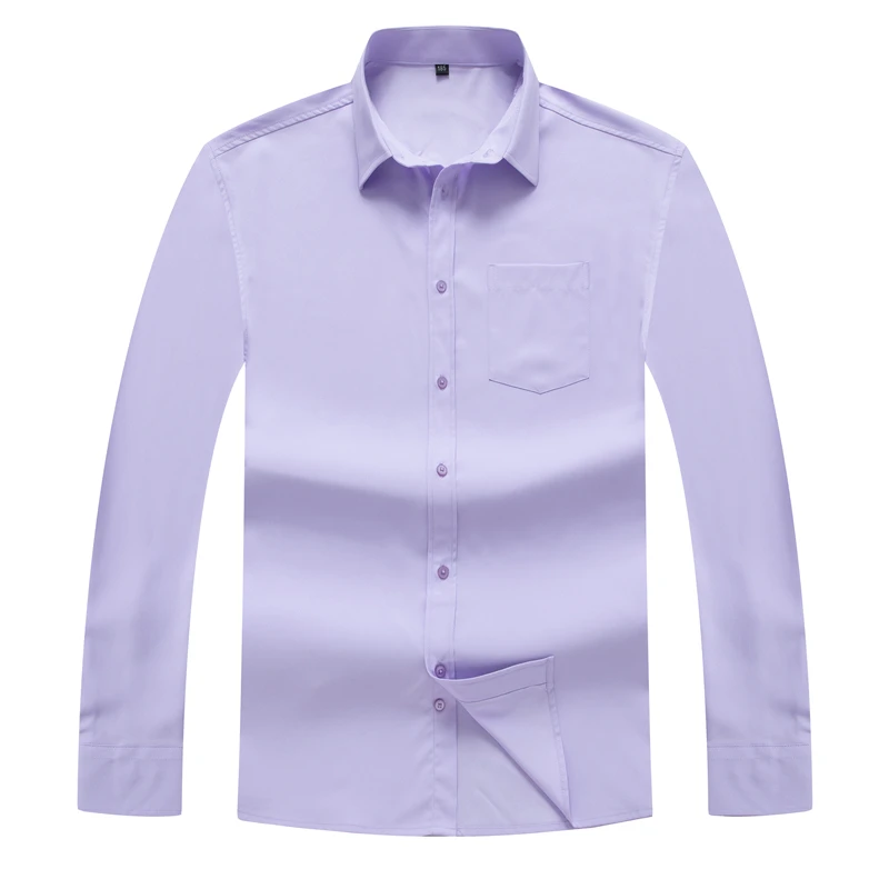 Мужская Однотонная рубашка с длинным рукавом размера плюс 5XL 6XL 7XL 8XL 10XL, Классическая деловая Повседневная Свободная брендовая рубашка черного и белого цвета для мужчин - Цвет: Light purple