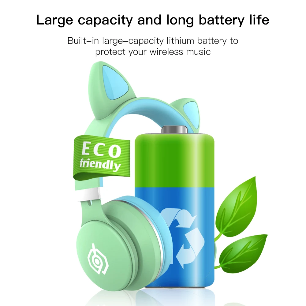Bluetooth Earphones Cat Ears headphones Gift for Child with LED Support TF card Cute Earphone Wireless Earphone LED Headphones