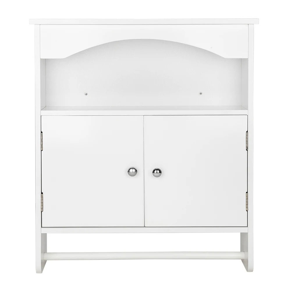 

Bathroom Wall Cabinet White Washbasin Cabinet Locker Double Door Bath Storage Cabinet with Shelf and Towel Rail