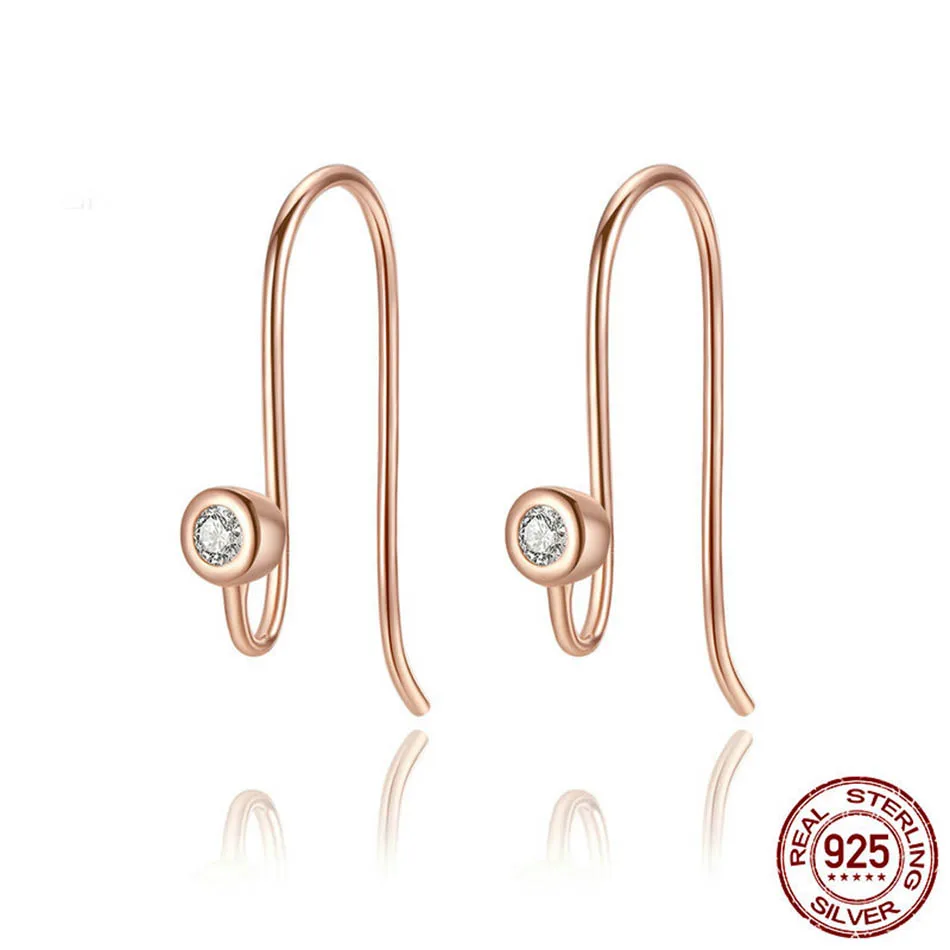 

Authentic S925 Sterling Silver Earrings Rose U Type With Crystal Stud Earring For Women Wedding Gift fit Lady Fine Jewelry